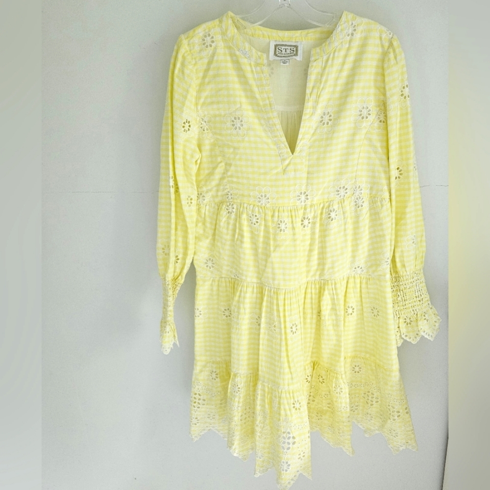 Sail To Sable Yellow Eyelet Tiered Dress STS